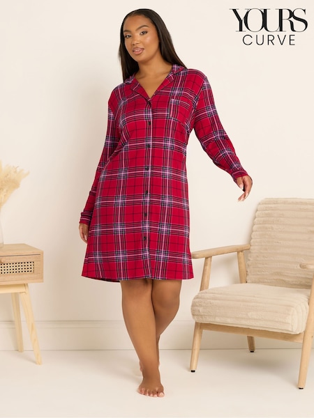 Yours Curve Red Soft Touch Button Star Nightdress (G05256) | £22