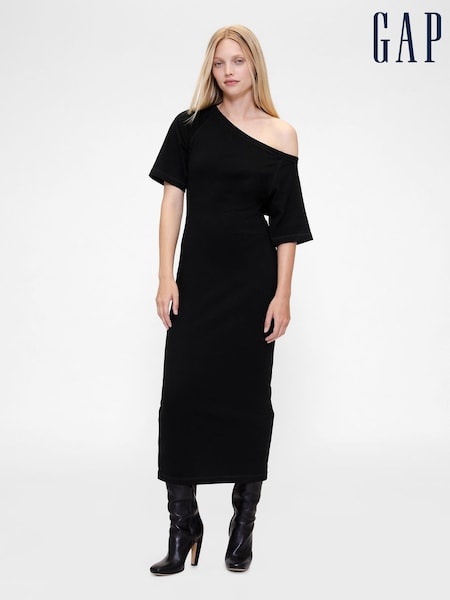 GapStudio Black Jersey Off-Shoulder Midi Dress (G05355) | £100