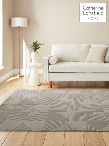 Catherine Lansfield Silver Retro Circles Washable Rug (G05395) | £60 - £175