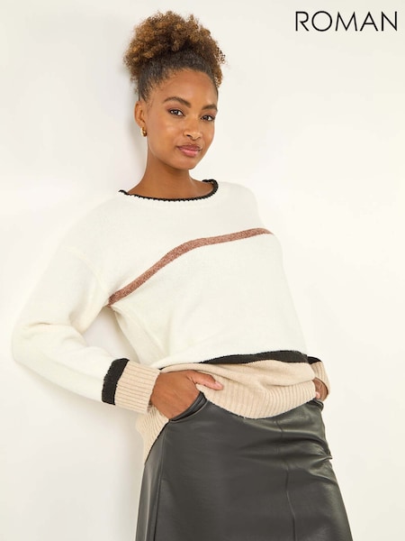 Roman White Colourblock Stripe Knit Jumper (G05443) | £42