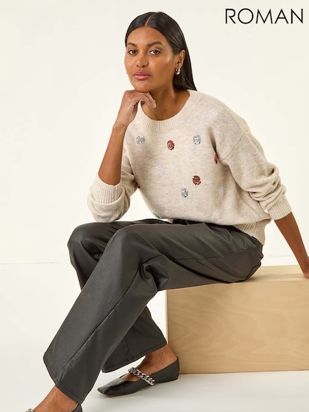 Roman White Sequin Poka Dot Knit Jumper (G05453) | £45
