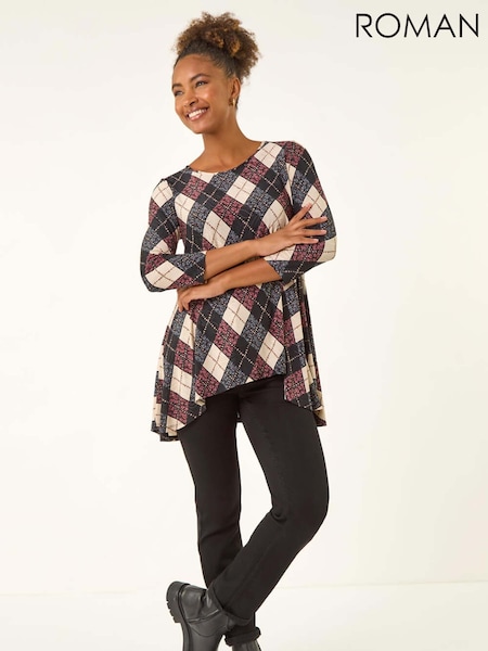 Roman Pink Jacquard Stretch Tunic Top (G05460) | £40