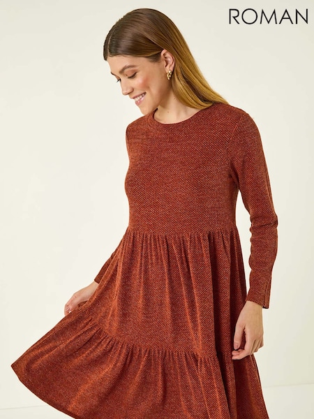 Roman Brown Textured Frill Dress (G05494) | £42