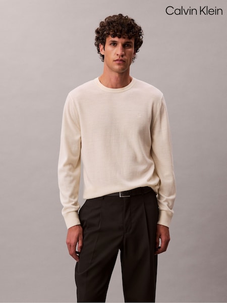 Calvin Klein White Merino Wool Classic Sweater (G05516) | £110