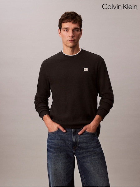 Calvin Klein Black Long Sleeve Waffle T-Shirt (G05517) | £55