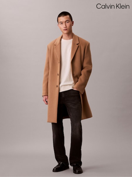 Calvin Klein Brown Wool Blend Overcoat (G05530) | £320
