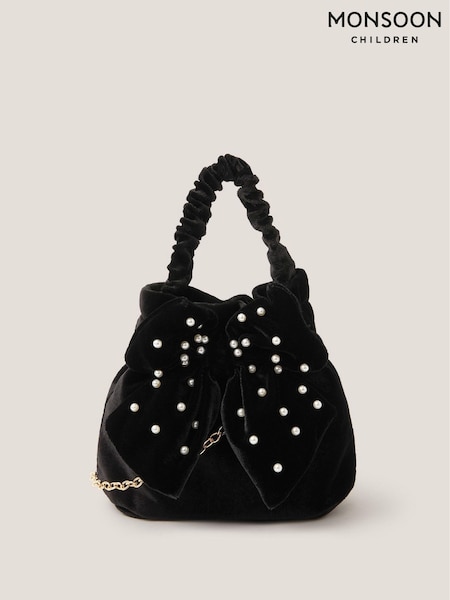 Monsoon Black Pearl Bow Velvet Bag (G05533) | £16