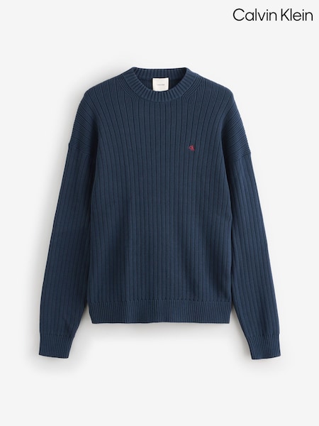 Calvin Klein Blue Ribbed Cotton Monogram Jumper (G05534) | £100