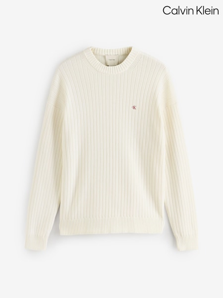 Calvin Klein Brown Ribbed Cotton Monogram Jumper (G05541) | £100