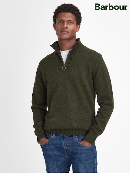 Barbour® Green Essential Lambswool Half Zip Jumper (G05545) | £100