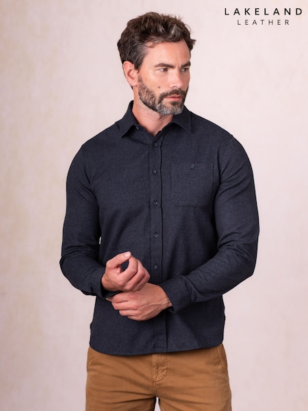 Lakeland Clothing Blue Keswick Brushed Cotton Blend Shirt (G05565) | £50