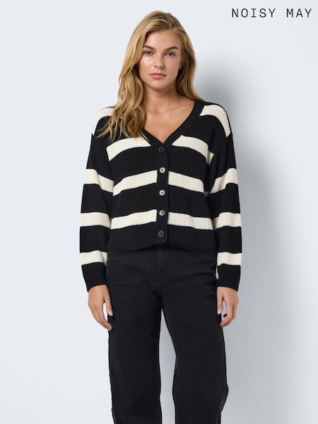 NOISY MAY Black Stripe Long Sleeve Cardigan (G05578) | £34