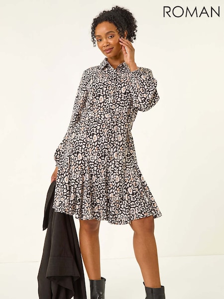 Roman Blue Petite Animal Print Shirt Dress (G05615) | £50