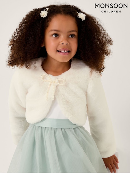 Monsoon Cream Marie Bow Faux Fur Shrug (G05722) | £40 - £44