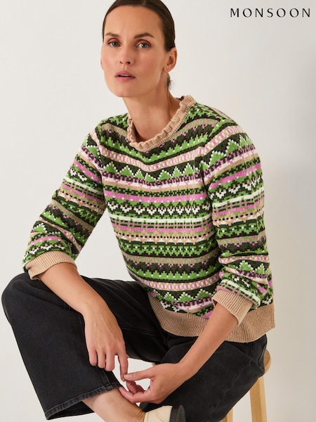 Monsoon Green Fira Fair Isle Pattern Jumper (G05804) | £69