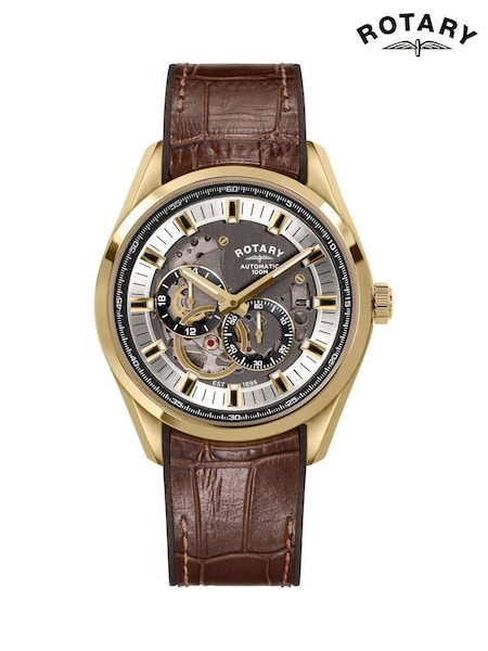 Rotary Seamatic Eclipse Gold Plated Brown Strap Watch (G05863) | £299