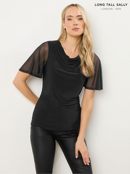 Long Tall Sally Black Mesh Angel Sleeve Top (G05948) | £28