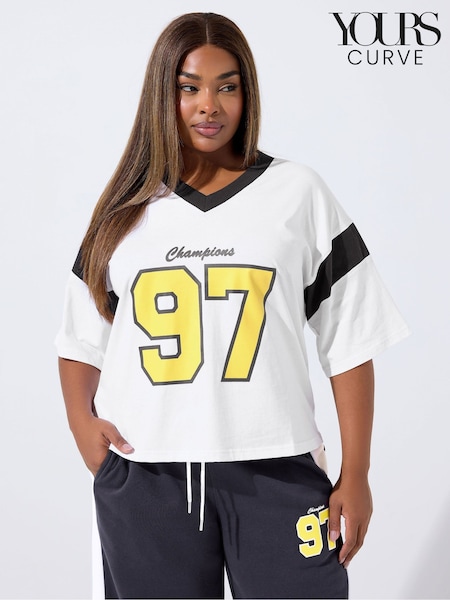 Yours Curve White Limited 97 V T-Shirt (G05950) | £20