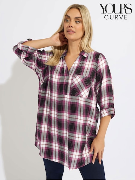 Yours Curve Black Viscose Overhead Check Shirt (G05968) | £29