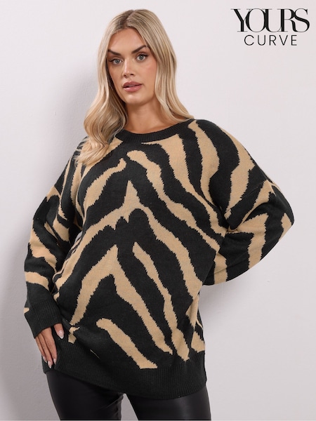 Yours Curve Black Zebra Jumper (G05969) | £32
