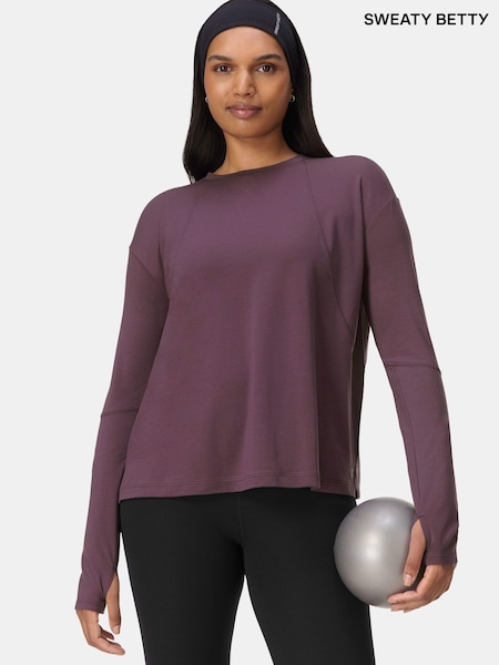 Sweaty Betty Purple Soft Flow Studio Long Sleeve Top (G05983) | £65