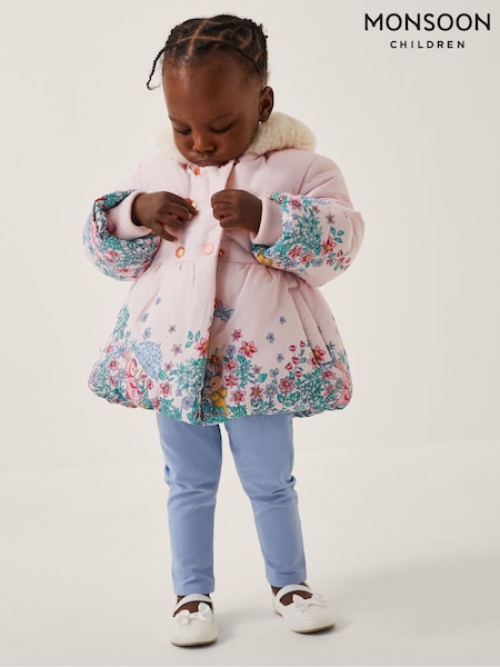 Monsoon Pink Baby Pippa Bunny Print Padded Coat (G05996) | £45 - £49