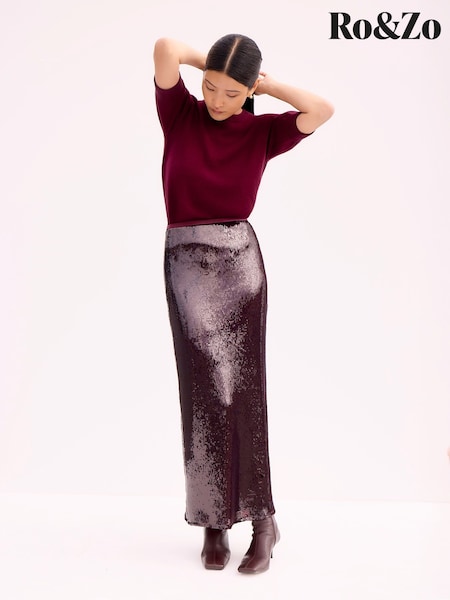 Ro&Zo Red Petite Cluster Sequin Long Sleeve Short Dress (G06035) | £99