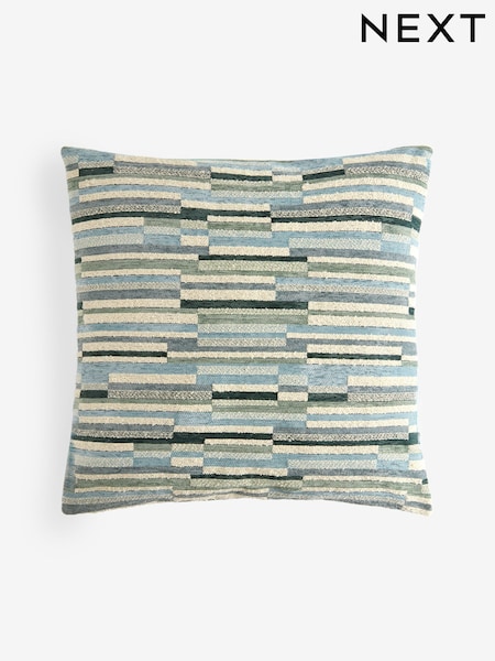 Blue 59 x 59cm Cut Velvet Textured Stripe Cushion (G06037) | £38