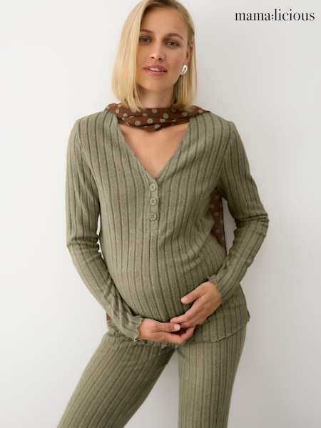 Mamalicious Green Rib Jersey Nursing Top (G06216) | £32