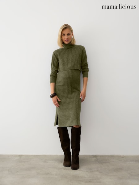 Mamalicious Green Nursing Knitted Dress (G06217) | £42