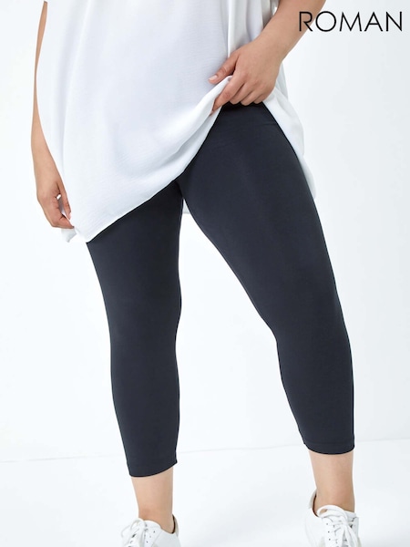 Roman Black Curve Plain Elastic Waist Cropped Leggings (G06226) | £32