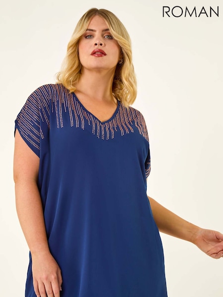 Roman Blue Curve Hotfix Woven T-Shirt (G06227) | £36