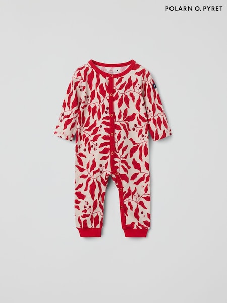 Polarn O. Pyret Red Organic Cotton Christmas Berry Print Sleepsuit (G06247) | £24