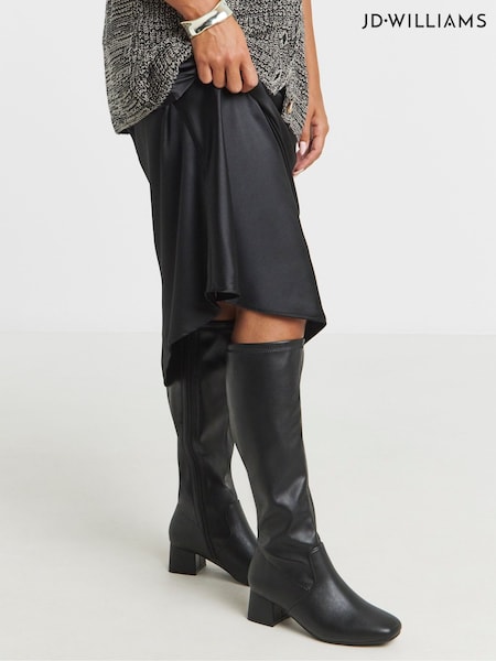 JD Williams Black Standard/Wide Fit Low Block Heel Knee High Sock Boots (G06285) | £70