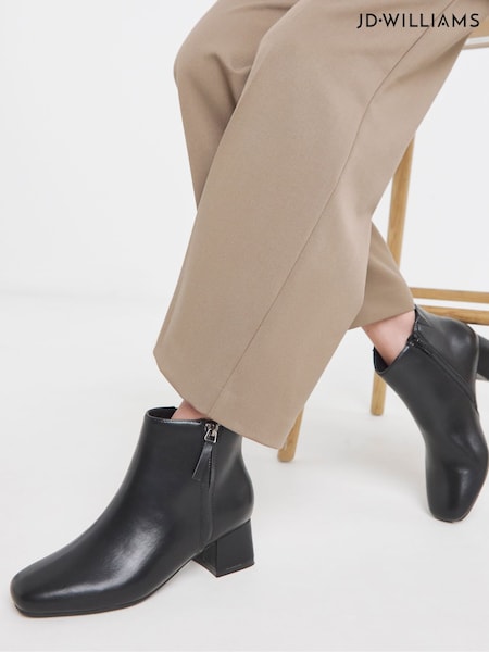 JD Williams Black Extra Wide Fit Low Block Heel Boots With Zip Detail (G06288) | £45