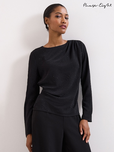 Phase Eight Black Petite Noa Drape Top (G06626) | £75