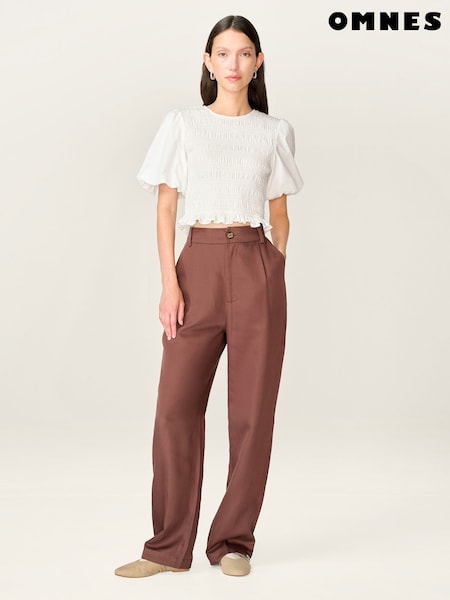 Omnes Brown Cinnamon Stright Leg Tencel Trousers (G06669) | £65