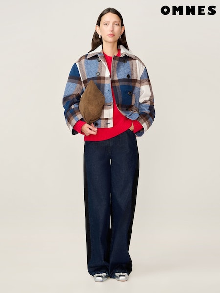 Omnes Blue Clyde Wool-Blend Cropped Structured Boxy Coat (G06673) | £150