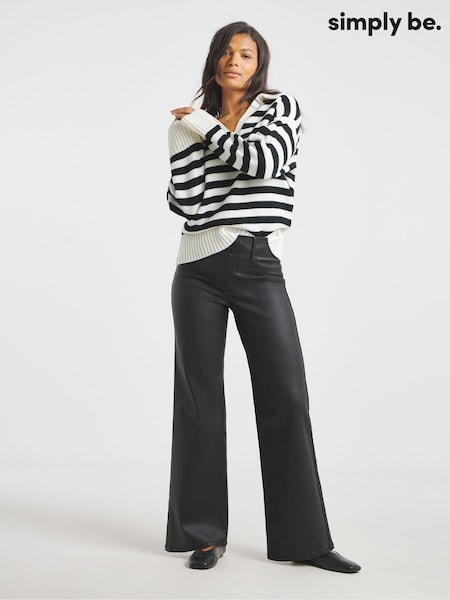 Simply Be Black Coated Wide Leg Jeggings (G06819) | £28