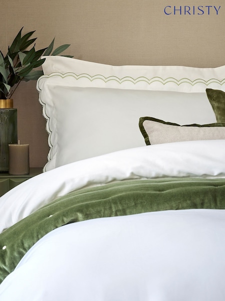 Christy Matcha Scallop Edge Elegant Cotton Sateen Pillowcase Pair (G06909) | £38