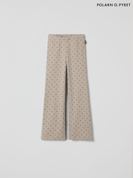 Polarn O. Pyret Natural Cotton Ribbed Heart Print Flares Leggings (G06926) | £18