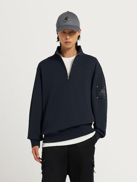 Moose Knuckles Blue Hartsfield Quarter Zip Sweatshirt (G06954) | £250