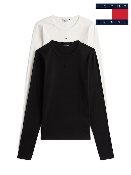 Tommy Jeans Black Chrome 2 Pack Logo Lond Sleeve T-Shirt (G06957) | £60