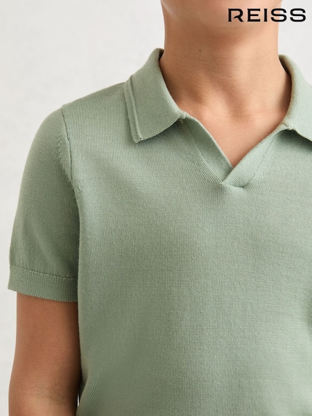 Reiss Light Sage Green Duchie 9-13 yrs Merino Wool Open-Collar Polo Shirt (G07042) | £32