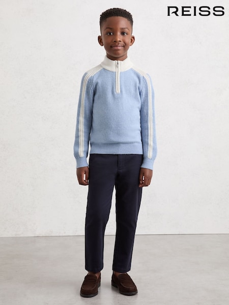 Reiss Mist Blue Carnellis 3-9 yrs Half-Zip Contrast Knitted Jumper with Wool (G07043) | £40