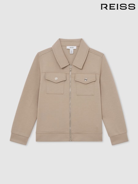 Reiss Stone Medina Premium Interlock Zip-Through Overshirt (G07067) | £50