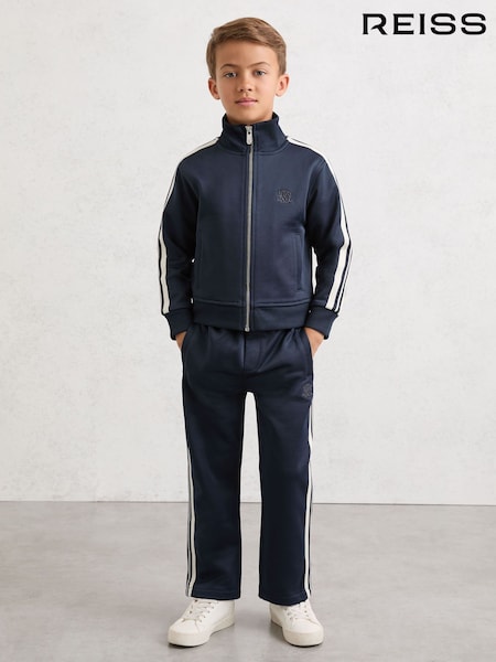 Reiss Navy Blue Malloy 9-13 yrs Monogram Side-Stripe Track Jacket (G07105) | £49