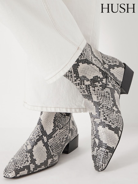 Hush Black Leather Snake Print Square Boots (G07141) | £200
