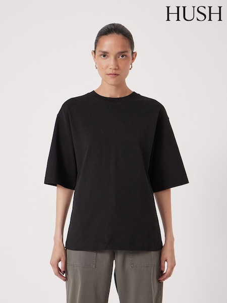 Hush Black Zip Detail T-Shirt (G07154) | £50