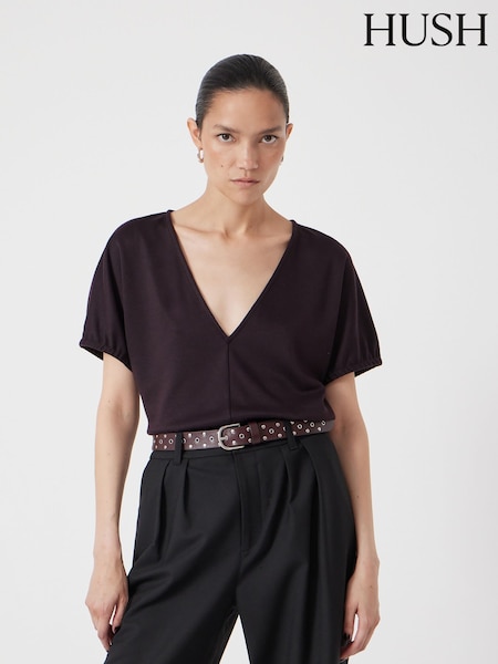 Hush Plum V-Neck Seam Detail Top (G07159) | £50